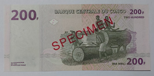 Congo 200 Francs P99 2013 UNC SPECIMEN - Rare Banknote for Collectors