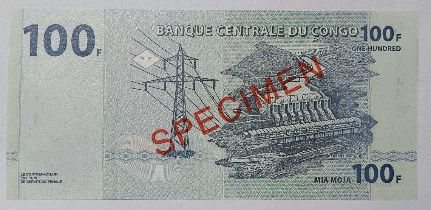 Congo 100 Francs 2007 Specimen - Rare Currency | ZealHobbieZ