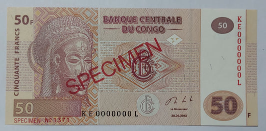 Congo 50 Francs 2013 Specimen - Rare Currency | ZealHobbieZ