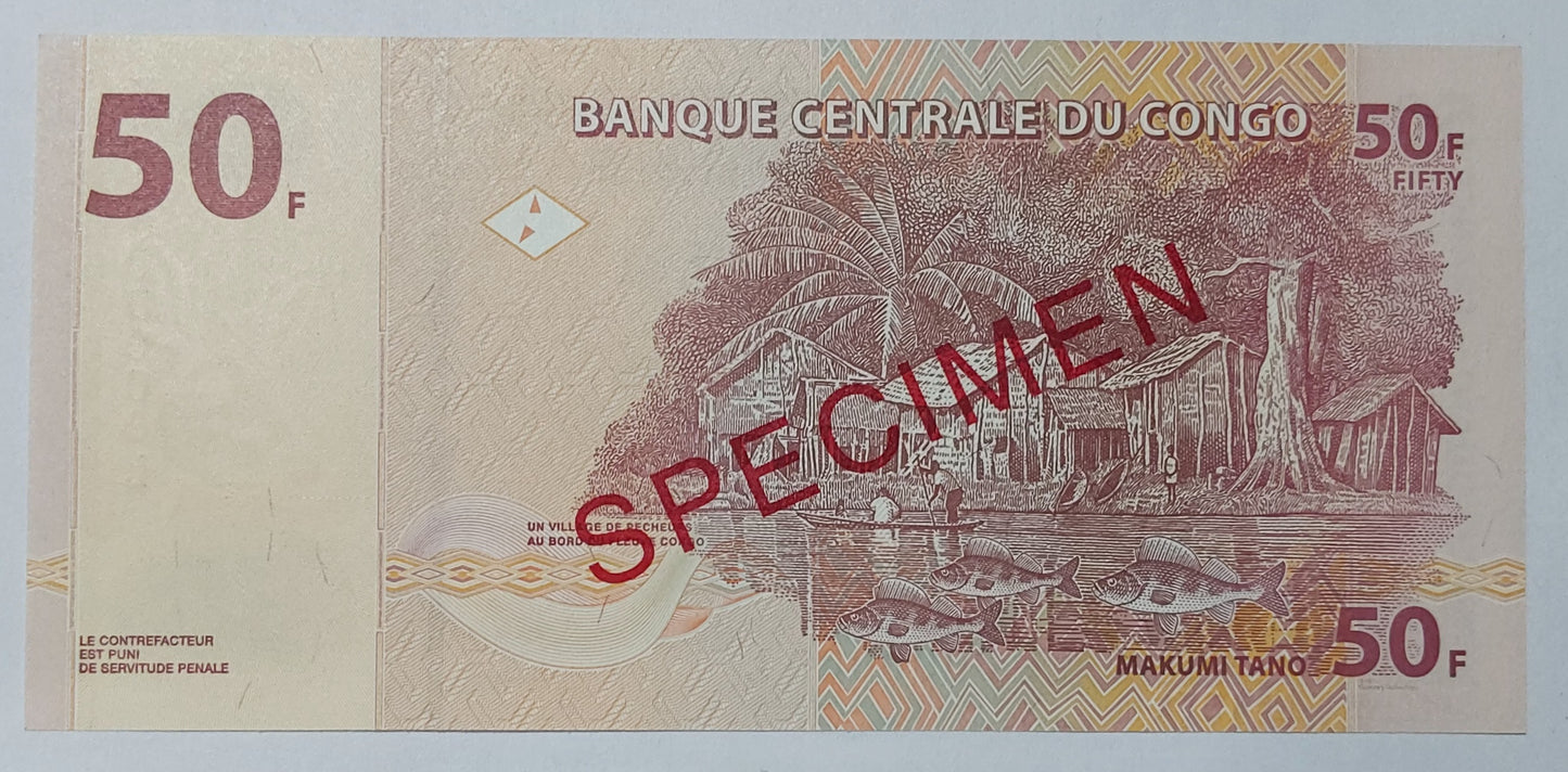 Congo 50 Francs 2013 Specimen - Rare Currency | ZealHobbieZ