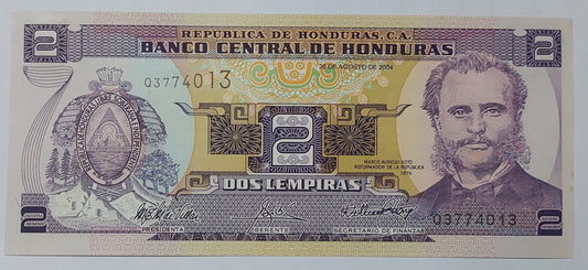 Honduras 2 Lempira 2004 P80 UNC - ZealHobbieZ