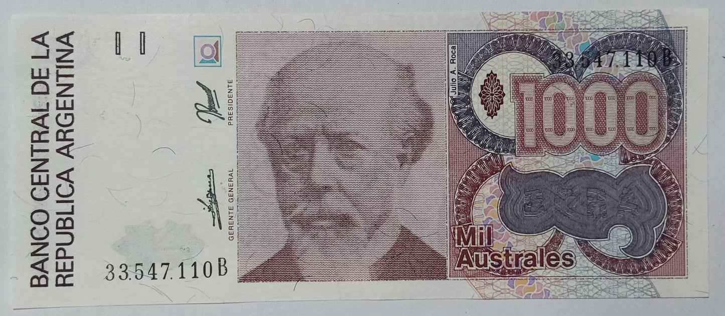 Argentina 1000 Pesos 1989 UNC Banknote - Rare Currency Collection