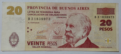 Argentina buenos aires emergency note 20 pesos 2001 used N1