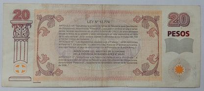Argentina buenos aires emergency note 20 pesos 2001 used N1