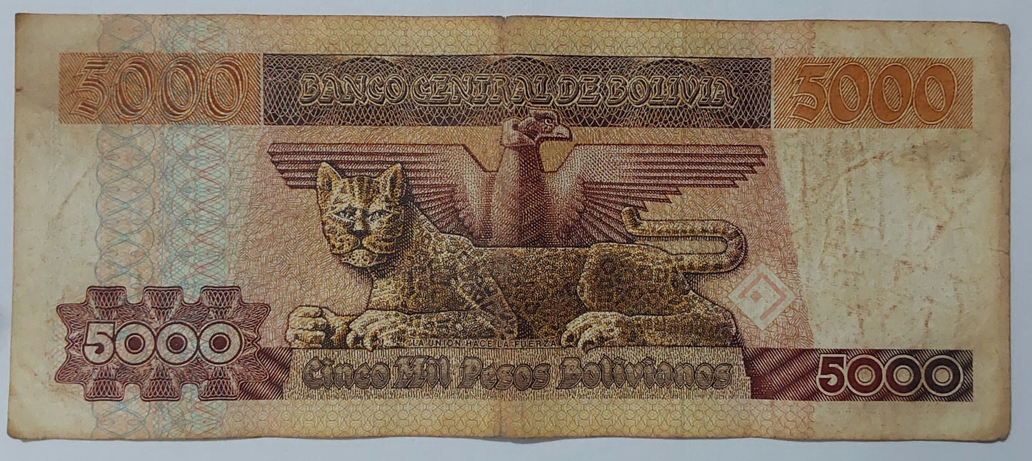 Bolivia 5000 Pesos Bolivianos 1984 P168 Used N3 - ZealHobbieZ