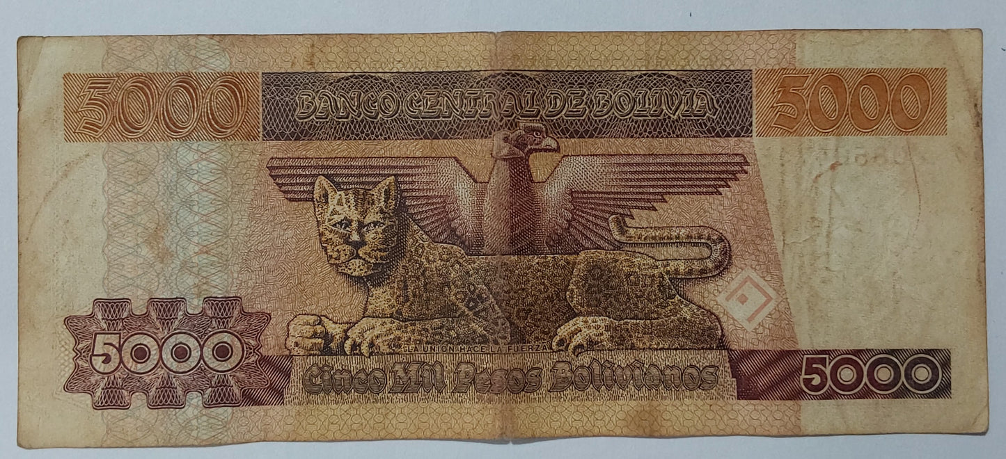 Bolivia 5000 Pesos Bolivianos 1984 P168 Used N2 - ZealHobbieZ