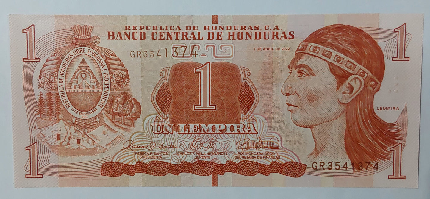 Honduras 1 Lempira 2022 UNC - World Bank note collection