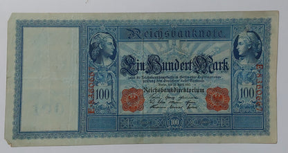 Germany 100 mark 1910 P42 series E used note Big size - ZealhobbieZ