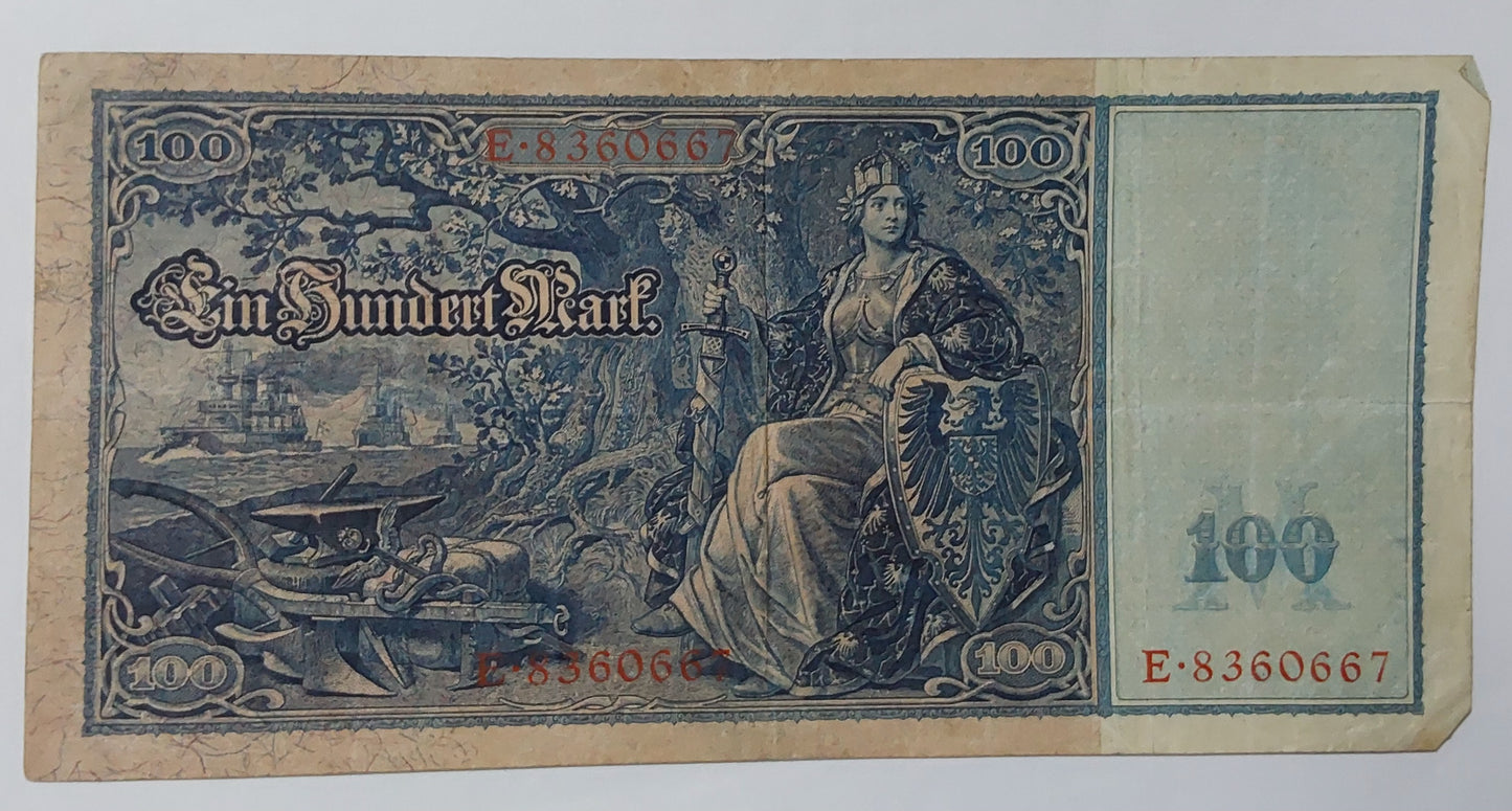 Germany 100 mark 1910 P42 series E used note Big size - ZealhobbieZ