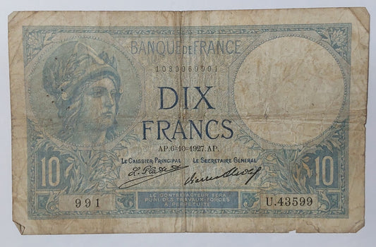 France 10 francs 06.10.1927 used ZealhobbieZ