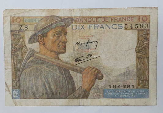 France 10 Francs 11.06.1942 P99 used ZealhobbieZ