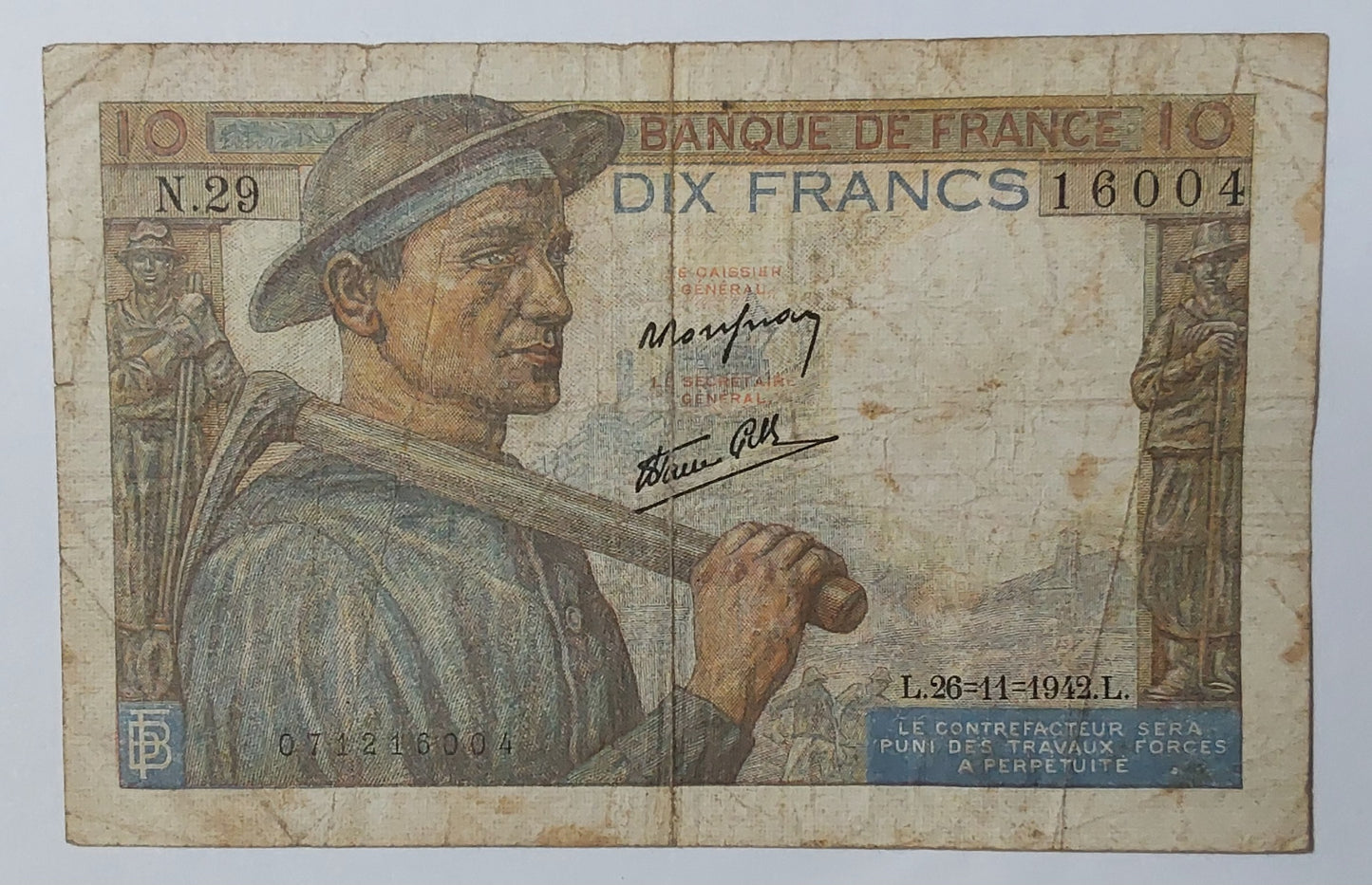 France 10 Francs 26.11.1942 P99 used ZealhobbieZ