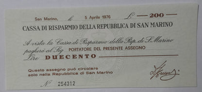 San Marino 200 Lire 1976 P-S102 UNC Rare Country - ZealhobbieZ