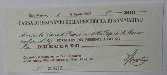 San Marino 200 Lire 1976 P-S102 UNC Rare Country - ZealhobbieZ