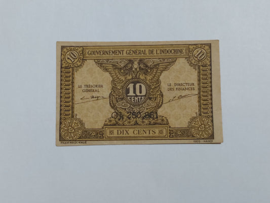 French indochina 10 cents 1942 P89 - Rare Used Note