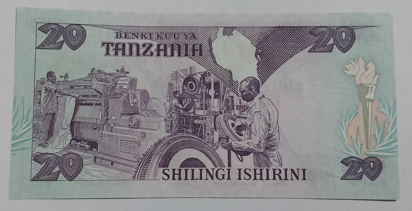 Tanzania 20 shillings 1987 P15 UNC- ZealhobbieZ