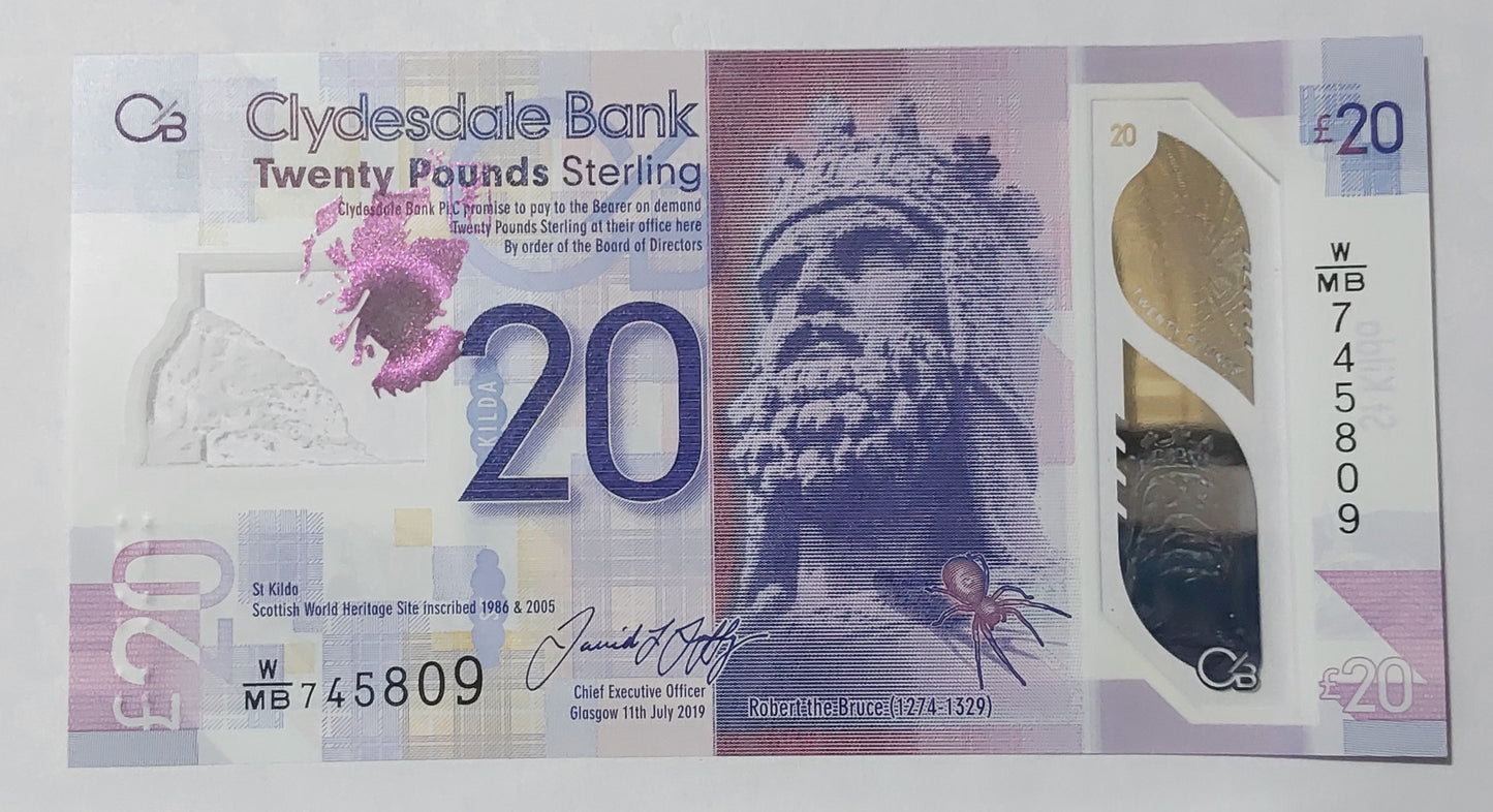 SCOTLAND 20 pound sterling polymer 2019 UNC - ZealhobbieZ (clydesdale bank)