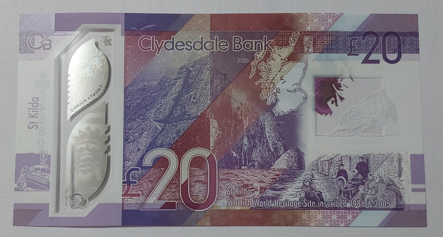 SCOTLAND 20 pound sterling polymer 2019 UNC - ZealhobbieZ (clydesdale bank)