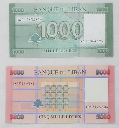 Lebanon 1000 Livres and 5000 livres SET
