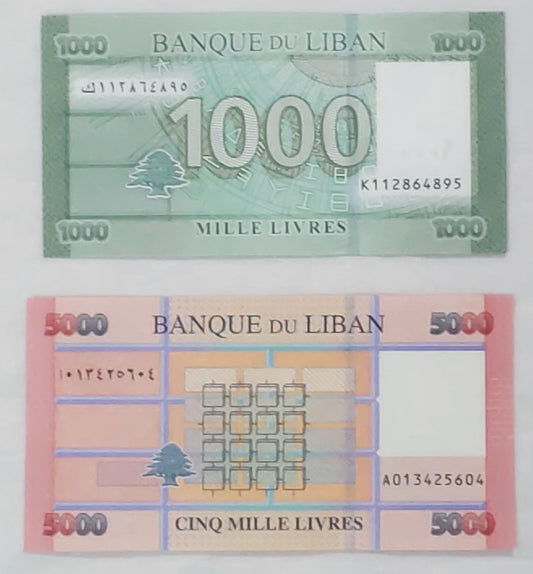 Lebanon 1000 Livres and 5000 livres SET