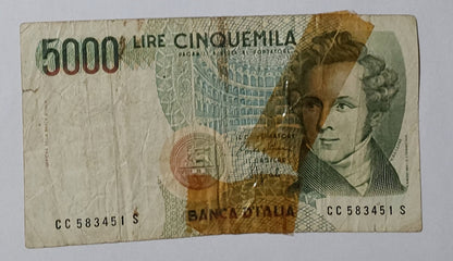 Italy 5000 Lira 1985 used DAMAGED note