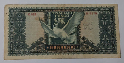 Hungary 10 million pengo 1945 P123 used note