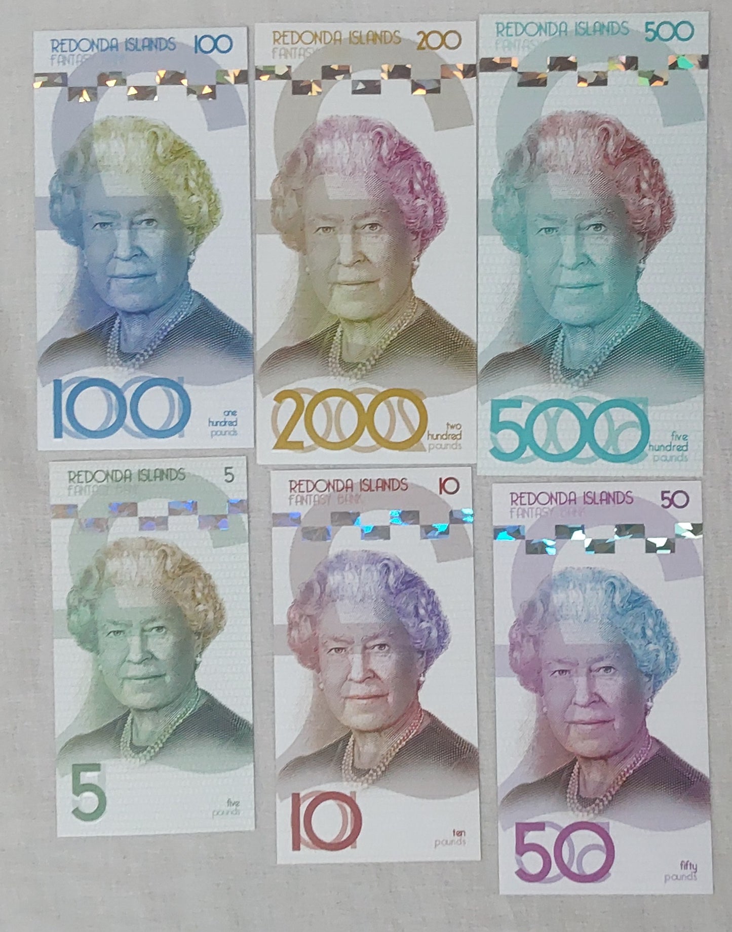 Redonda 6 notes fantasy set 2019  Queen Elizabeth II UNC (not a legal tender)