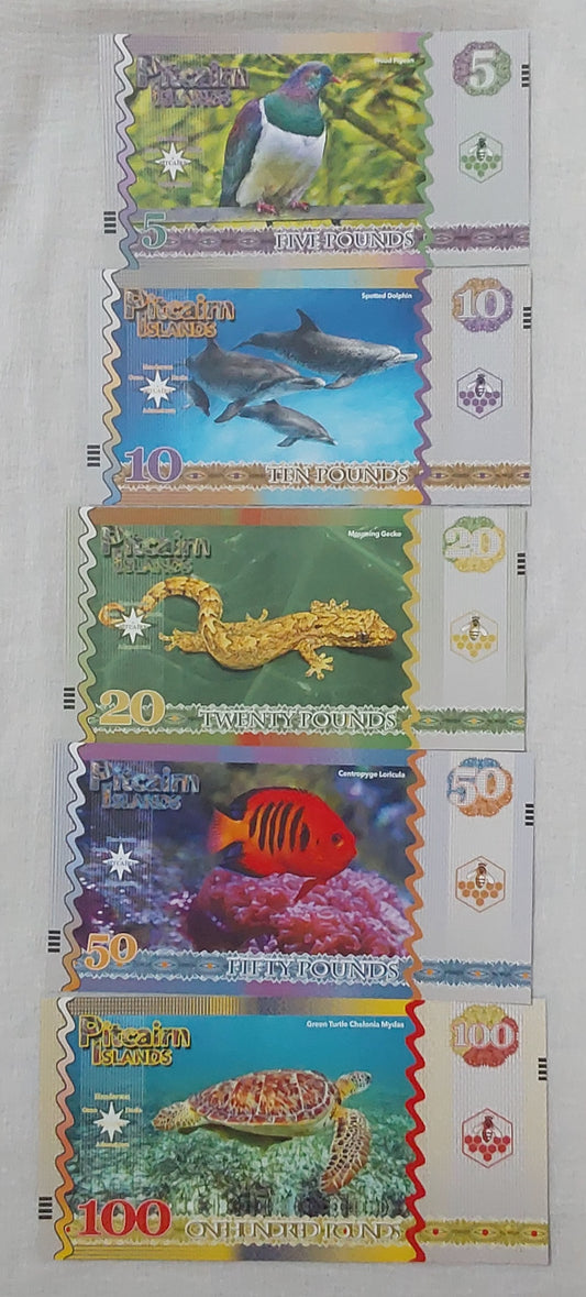 Pitcairn Island 5 notes set Fantasy note 2018 Queen Elizabeth II UNC  (not a legal tender)