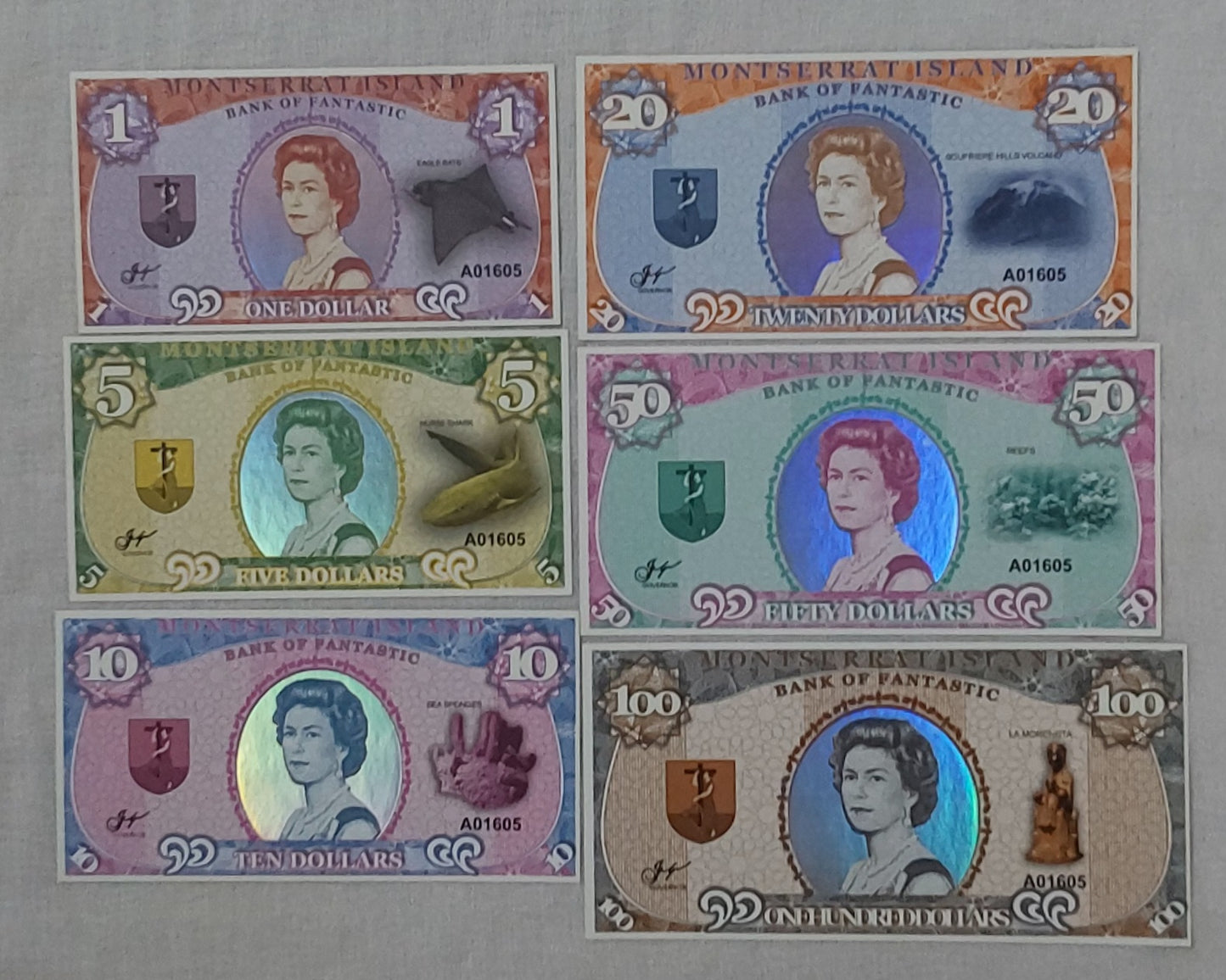 East Caribbean Montserrat island 6 notes fantasy set 2018 UNC  (not a legal tender)