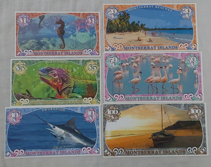 East Caribbean Montserrat island 6 notes fantasy set 2018 UNC  (not a legal tender)