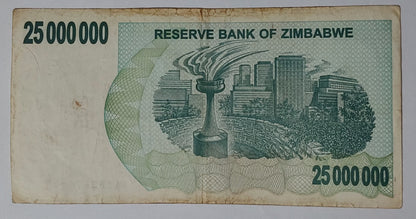 Zimbabwe 25,000,000 dollars 2008 P56 used note