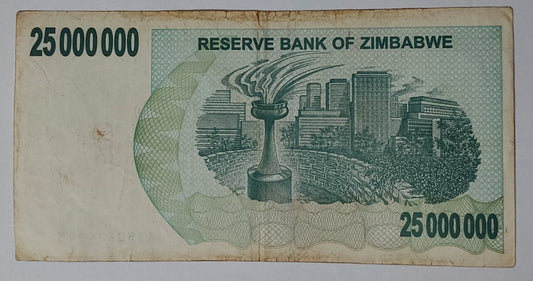 Zimbabwe 25,000,000 dollars 2008 P56 used note