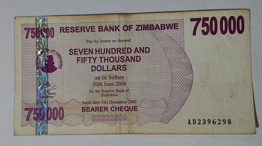Zimbabwe 750,000 dollars 2007 P52 used note
