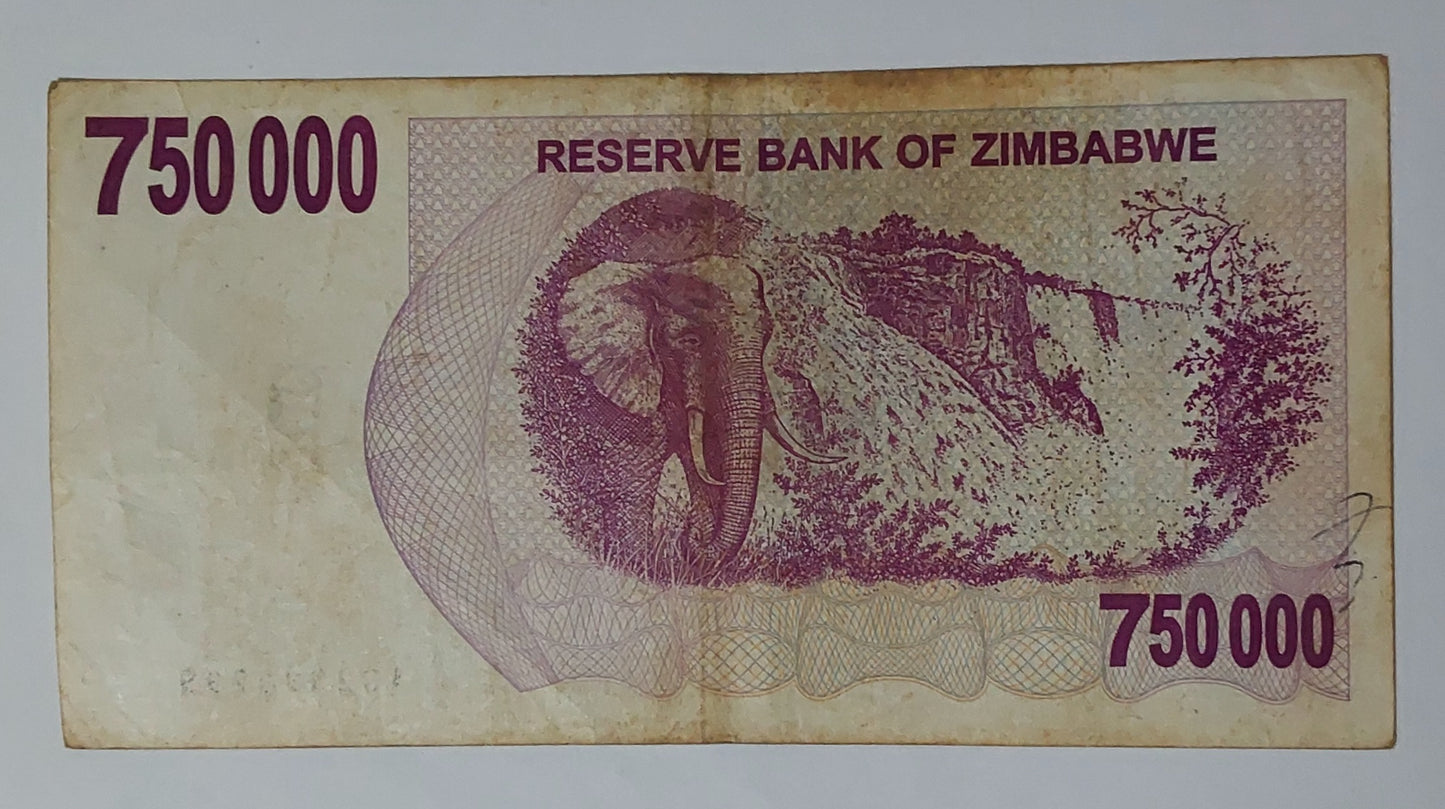 Zimbabwe 750,000 dollars 2007 P52 used note