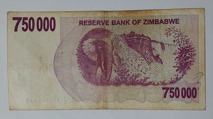 Zimbabwe 750,000 dollars 2007 P52 used note