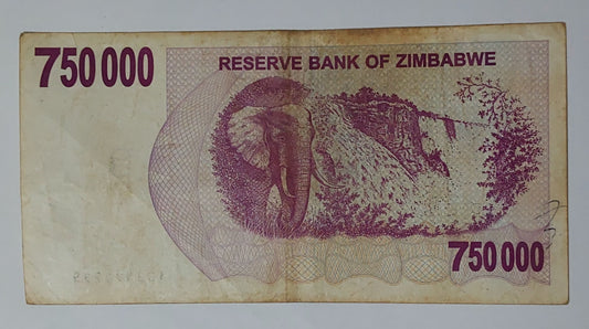 Zimbabwe 750,000 dollars 2007 P52 used note