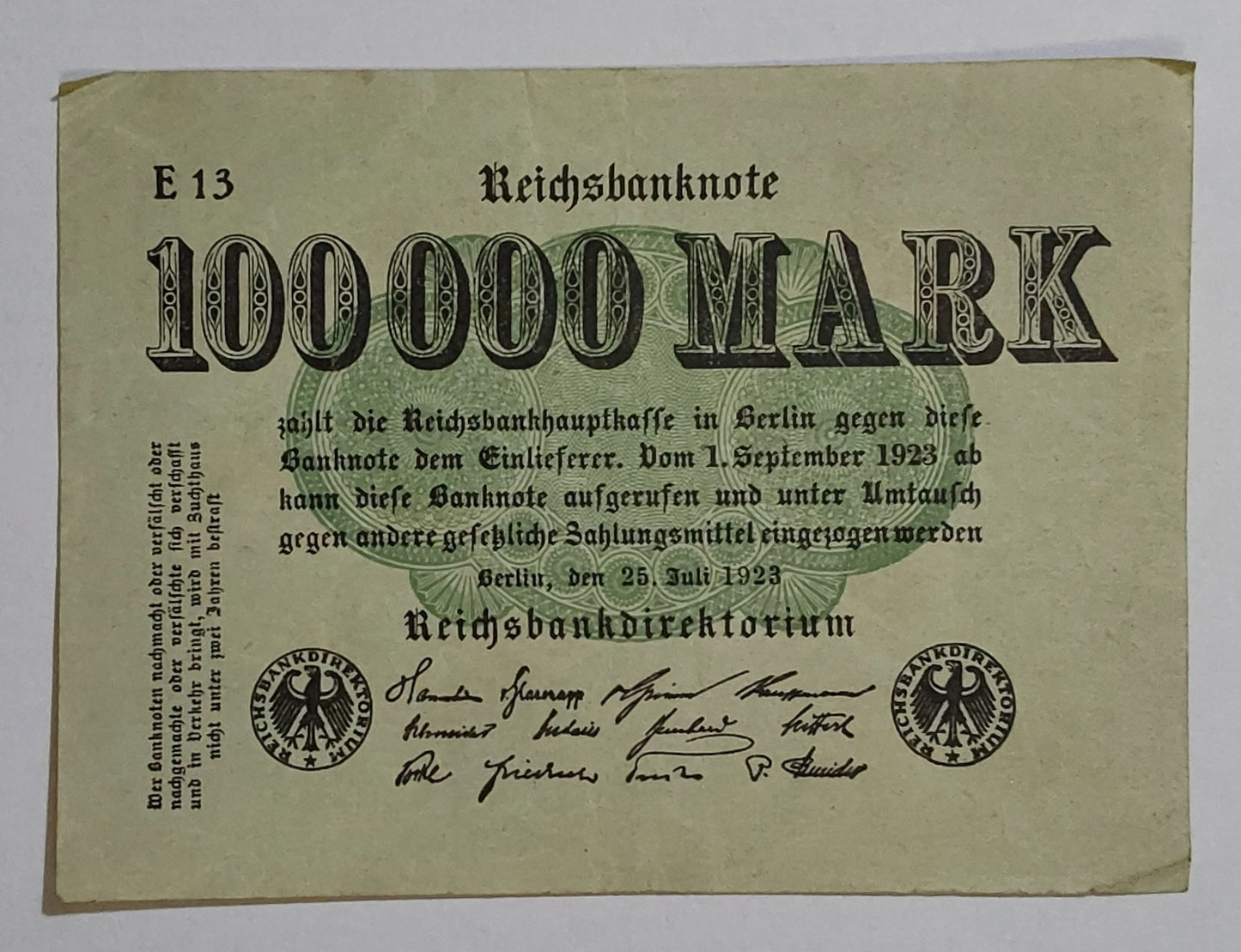 Germany 100 000 mark 1923 P91b used (Hyperinflation)
