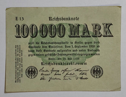 Germany 100 000 mark 1923 P91b used (Hyperinflation)