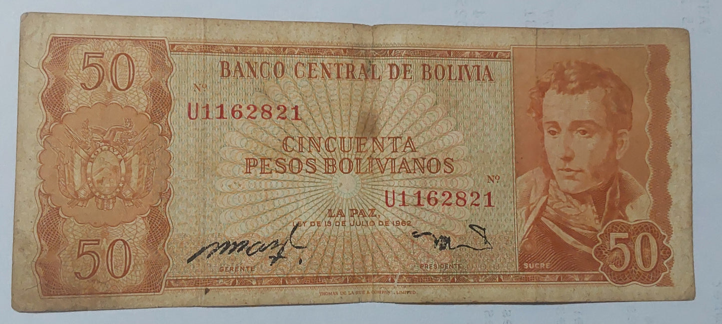 Bolivia 50 bolivianos 1962 P162 used