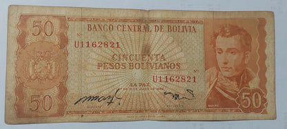 Bolivia 50 bolivianos 1962 P162 used
