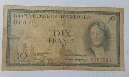 Luxembourg 10 francs 1954 P48 used