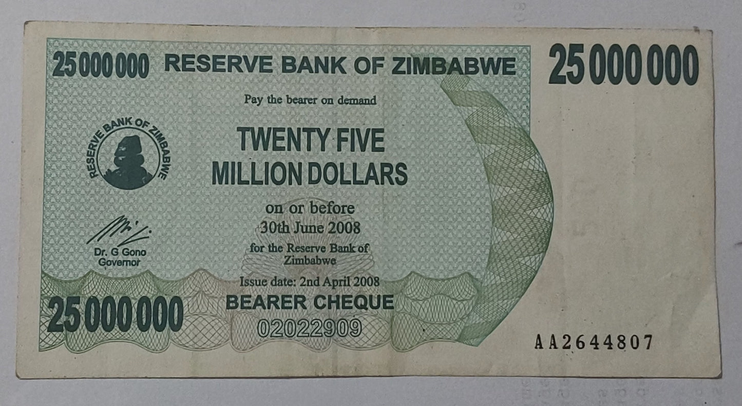 Zimbabwe 250 million dollars 2008 P59 Used 2
