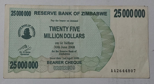 Zimbabwe 250 million dollars 2008 P59 Used 2