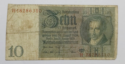 Germany 10 Reichsmark 1924 P180a Heavily Used