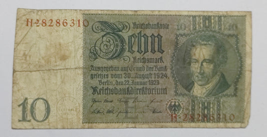 Germany 10 Reichsmark 1924 P180a Heavily Used