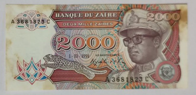 Zaire 2000 Zaires 1991 Used note P36 - ZealHobbieZ