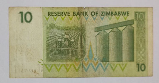 Zimbabwe 10 Dollars 2007 P67 Used note ending serial no:144 - ZealHobbieZ