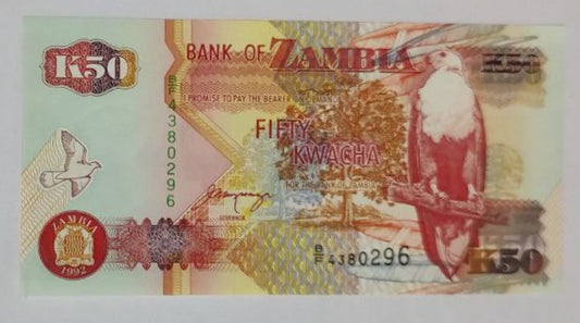 Zambia 50 Kwacha UNC 1992 P37a - ZealHobbieZ