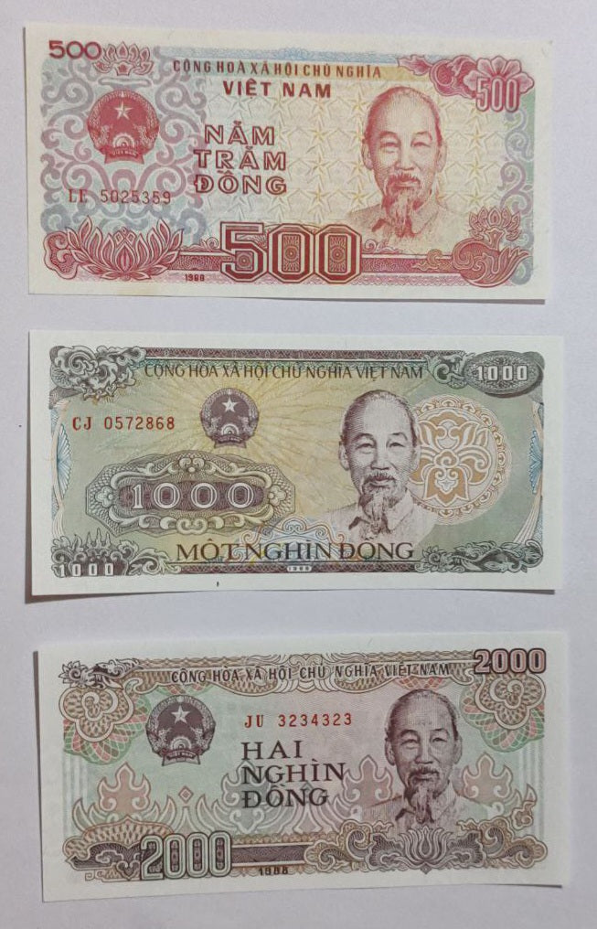 Vietnam 500 ,1000 and 2000 dong set