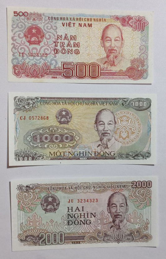 Vietnam 500 ,1000 and 2000 dong set